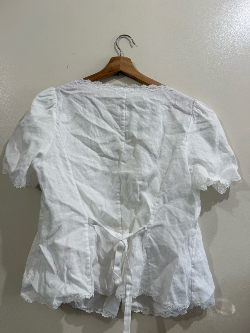 Reformation White Linen Scoop-Neck Button Blouse with Puff Sleeves - Picture 5 of 5
